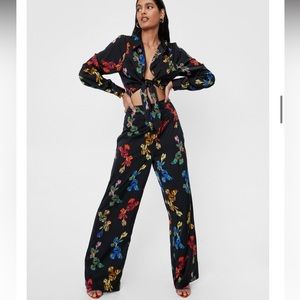 Nasty Gal High Waisted Floral Wide Leg Trousers + Tie Front Top